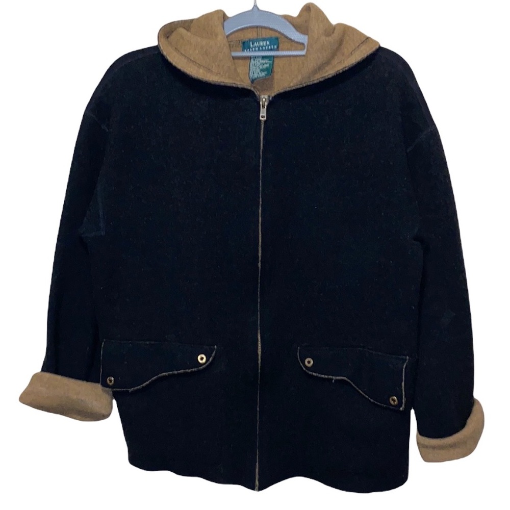 Lauren Brown/Tan Hooded Wool Jacket Size L